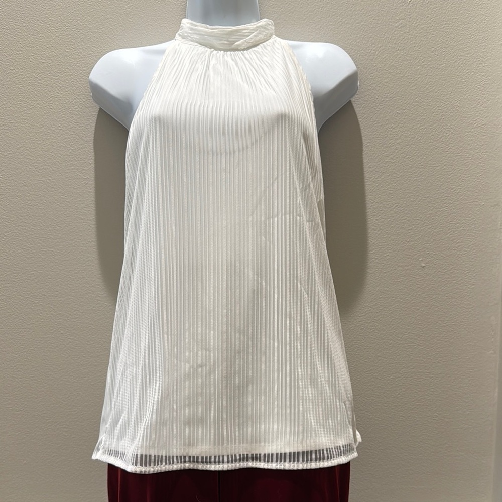 White House Black Market White Mock Neck Sleeveless Pleated Halter Top